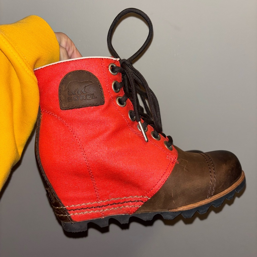 Sorel PDX Red orange leather Ankle Boots bonfire red